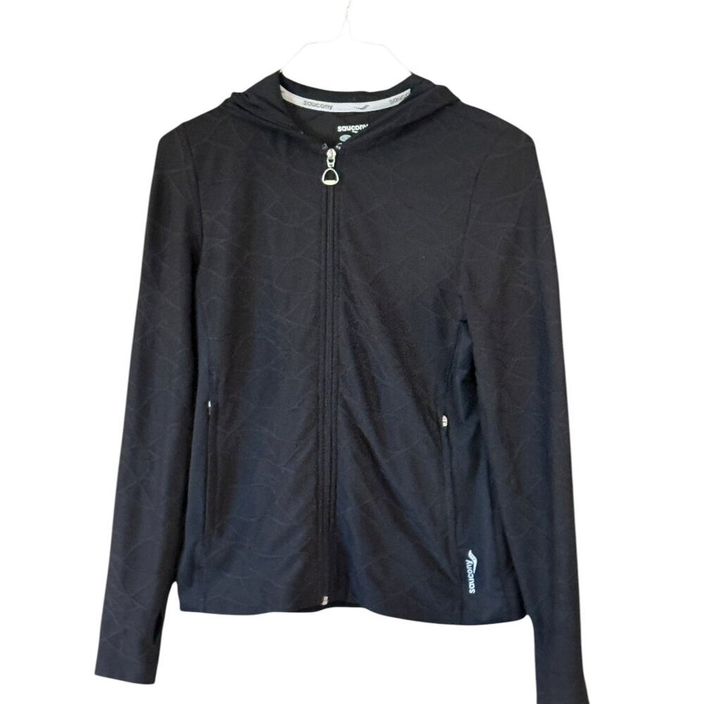 Saucony Women's Textured  Zip Front Hooded Jacket Hoodie Black Size Small